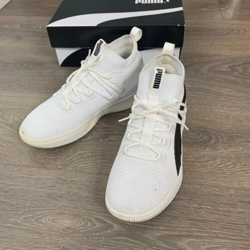 Puma Running Shoes Clyde Court GW Jr Knit Sneakers White Black Size 6.5 - Picture 2 of 14